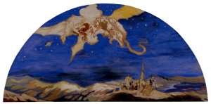 Dragon Passing Over Travellers by George Sheringham Oil Painting