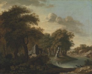 A View Near Arundel, Sussex, with Ruins by Water by George Smith Oil Painting