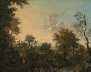 A View Supposedly Near Arundel, Sussex, with Figures in a Lane by George Smith Oil Painting