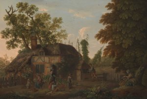 Hop Pickers Outside a Cottage by George Smith Oil Painting