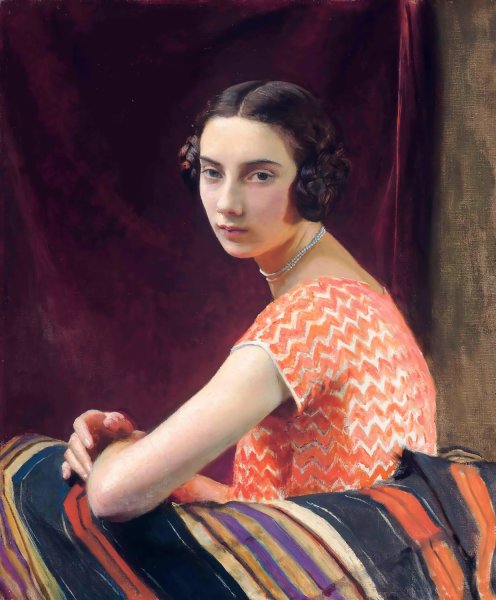 Main Product Photo of The Orange Dress  Painting by George Spencer Watson