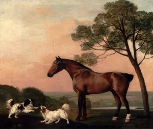A Bay Hunter With Two Spaniels painting by George Stubbs