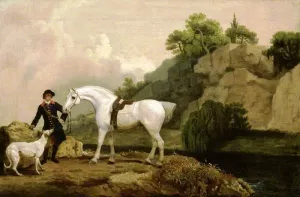 A Grey Hunter with a Groom and a Greyhound at Cheswell Crags painting by George Stubbs