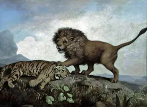 A Lion and a Tiger painting by George Stubbs