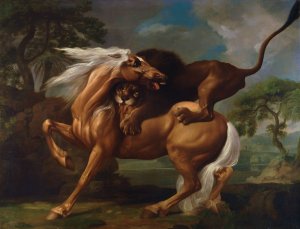 A Lion Attacking a Horse by George Stubbs Oil Painting