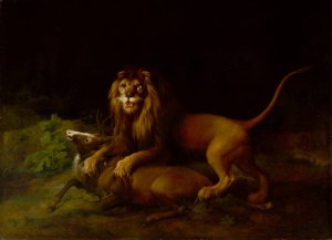A Lion Attacking a Stag by George Stubbs Oil Painting
