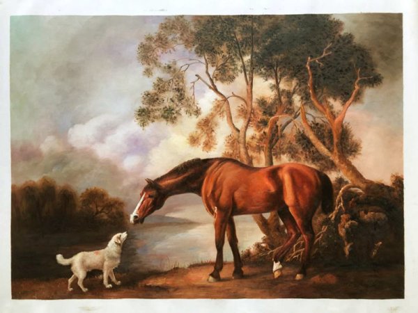Bay Horse and White Dog Oil Painting Reproduction