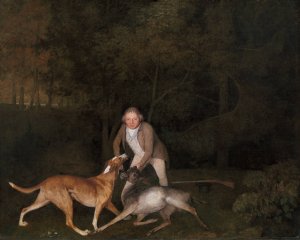 Freeman, the Earl of Clarendon's gamekeeper, with a dying doe and hound by George Stubbs Oil Painting