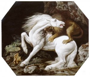 Horse Attacked by a Lion Oil painting by George Stubbs