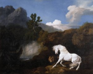 Horse Frightened by a Lion by George Stubbs Oil Painting