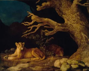 Lion and Lioness painting by George Stubbs