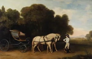 Phaeton with a pair of cream ponies and a stable-lad by George Stubbs Oil Painting