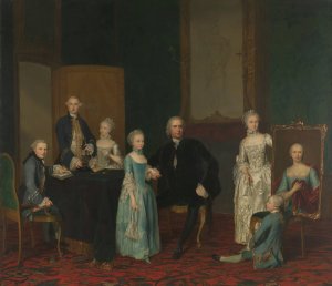 Portrait of Pieter Cornelis Hasselaer, Adviser to the Dutch East India Company and Burgomaster of Amsterdam, with his Family by George Van Der Mijn Oil Painting