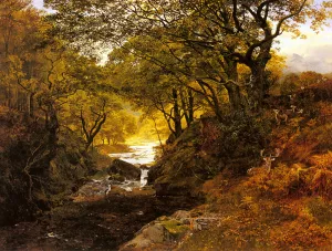 Deer in a Woodland Glade by George Vicat Cole - Oil Painting Reproduction