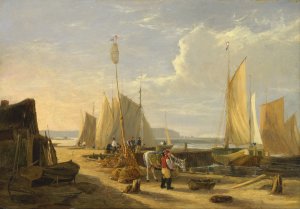 A Harbor Scene in the Isle of Wight, Looking Towards the Needles by George Vincent Oil Painting