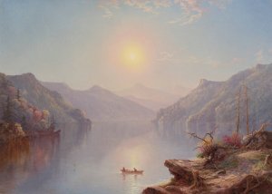 River Landscape At Daybreak by George W. Waters Oil Painting