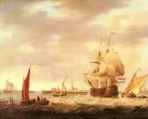 Merchant Ship and Fishing Vessels off the Dutch Coast by George Webster - Oil Painting Reproduction