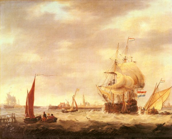 Main Product Photo of Merchant Ship and Fishing Vessels off the Dutch Coast Painting by George Webster