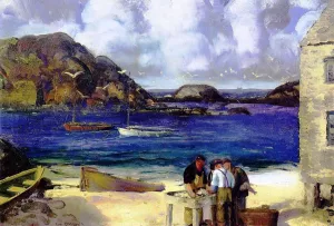 Harbor at Monhegan also known as Fishing Harbor, Monhegan Island Oil painting by George Wesley Bellows
