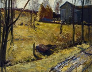 Haystacks and Barn by George Wesley Bellows Oil Painting