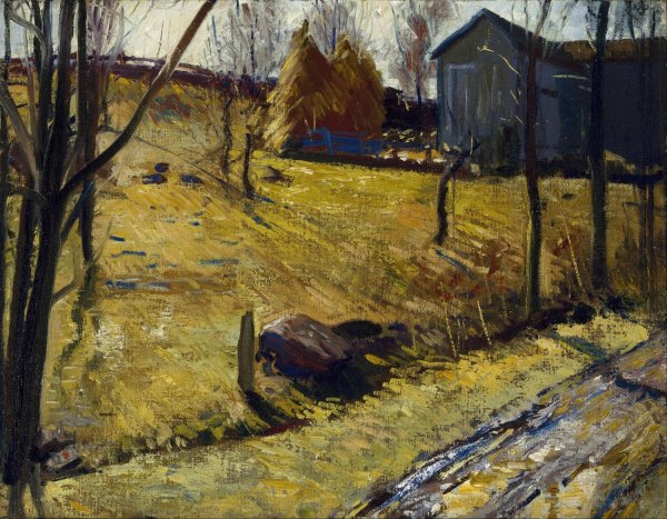 Haystacks and Barn  by George Wesley Bellows - Hand-Painted Oil Painting Reproduction