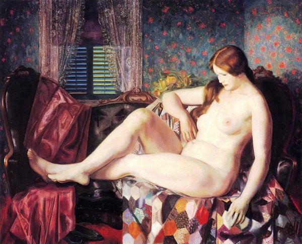 Nude with Hexagonal Quilt by George Wesley Bellows - Hand-Painted Oil Painting Reproduction