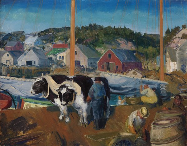 Ox Team, Wharf at Matinicus  by George Wesley Bellows - Hand-Painted Oil Painting Reproduction