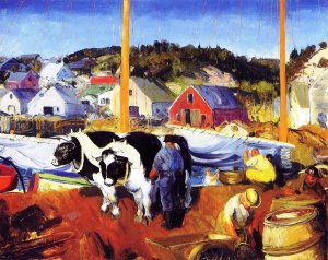 Ox Team, Wharf at Matinicus by George Wesley Bellows Oil Painting