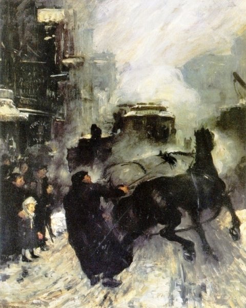 Steeming Streets by George Wesley Bellows - Hand-Painted Oil Painting Reproduction
