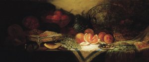 Still Life with Melon, Grapes, and Oranges by George William Whitaker Oil Painting