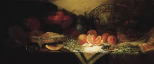 Still Life with Melon, Grapes, and Oranges by George William Whitaker Oil Painting