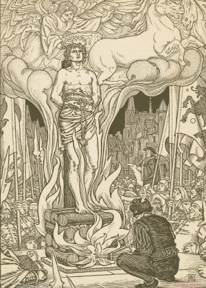 And last of all, they burned him to ashes at the stake. Thus came Faithful to his end. by George Woolliscroft Rhead Oil Painting