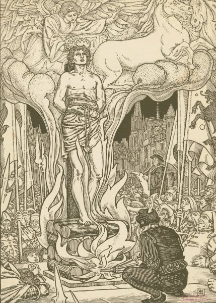 And last of all, they burned him to ashes at the stake. Thus came Faithful to his end.  by George Woolliscroft Rhead - Hand-Painted Oil Painting Reproduction