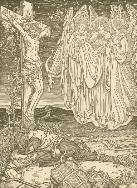 Behold three shining ones came to him, and saluted him, with Peace be to thee by George Woolliscroft Rhead - Hand-Painted Oil Painting Reproduction