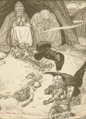 I espied a little before me a cave, where two giants, pope and pagan, dwelt by George Woolliscroft Rhead Oil Painting