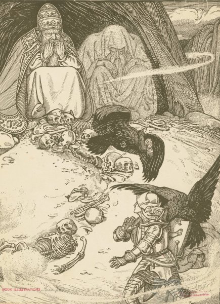 I espied a little before me a cave, where two giants, pope and pagan, dwelt  by George Woolliscroft Rhead - Hand-Painted Oil Painting Reproduction