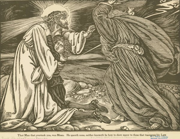 That man that overtook you, was Moses. He spareth none, neither knoweth he how to shew mercy to those that transgress his law.  by George Woolliscroft Rhead - Hand-Painted Oil Painting Reproduction