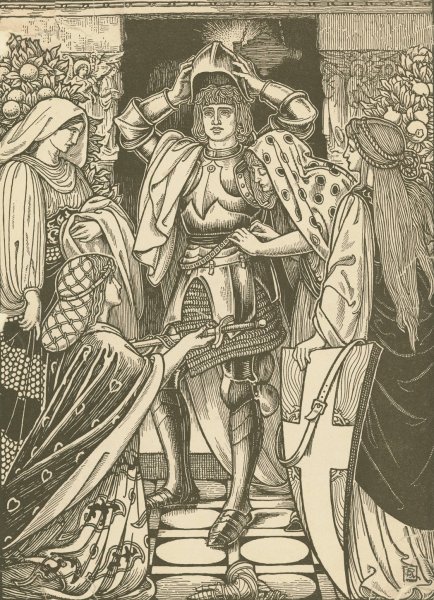 They harnessed him from head to foot with what was of proof, lest perhaps he should meet with assaults in the way by George Woolliscroft Rhead - Hand-Painted Oil Painting Reproduction