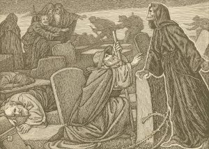 They perceived several men walking up and down among the tombs that were there by George Woolliscroft Rhead Oil Painting
