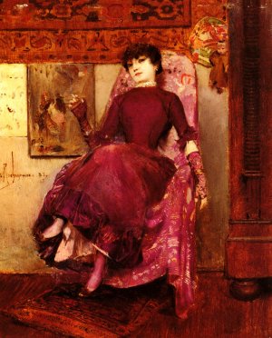 Portrait De L'Epouse De L'Artiste Dans L'Atelier by Georges Antoine Rochegrosse Oil Painting