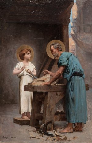 Saint Joseph protecteur de l'enfance de Jesus by Georges Becker Oil Painting