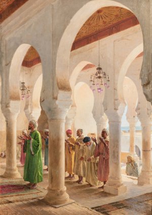 The Hour Of Prayer, Tangier by Georges Bretegnier Oil Painting
