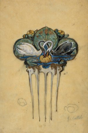 Dessin preparatoire pour un peigne orne de cygnes et de nenuphars by Georges Callot Oil Painting