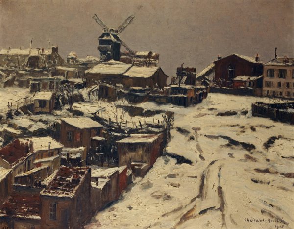 Main Product Photo of Montmartre, effet de neige.  Painting by Georges Chenard-Huche