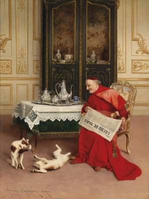 Katzenspiele by Georges Croegaert Oil Painting