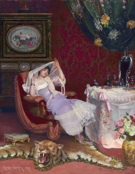 Le Boudoir by Georges Croegaert - Hand-Painted Oil Painting Reproduction