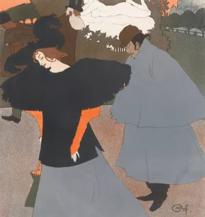 Dame op straat gevolgd door een heer by Georges De Feure Oil Painting