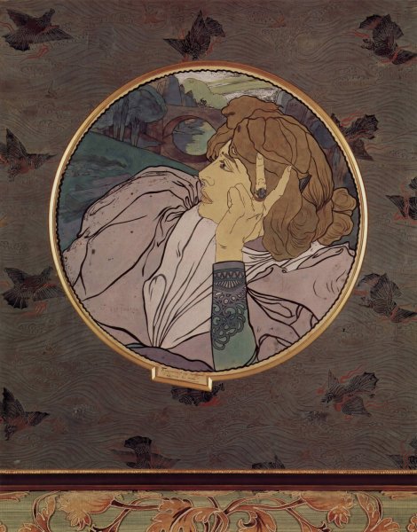 Die Stimme des Bosen oder Melancholie, Tondo  by Georges De Feure - Hand-Painted Oil Painting Reproduction