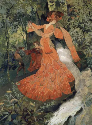 Elegante Pres D'une Source by Georges De Feure Oil Painting