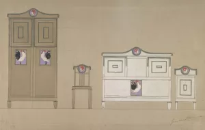 Furniture Designs; Wardrobe, Chair, Bureau and Washstand by Georges De Feure Oil Painting